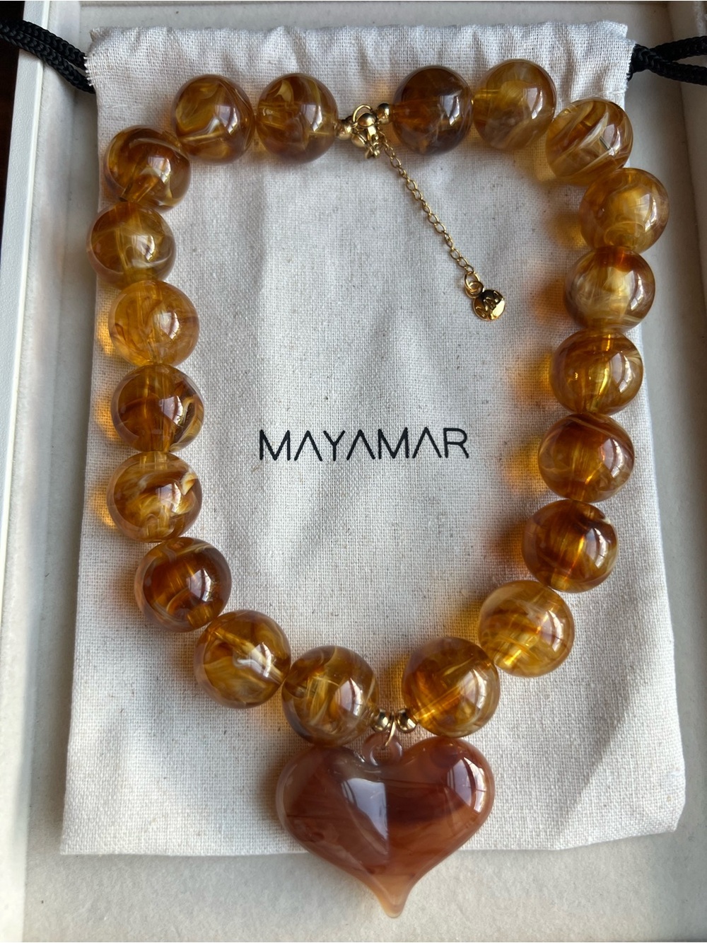 Mayamar Amber Resin Bead Heart Necklace NWOT